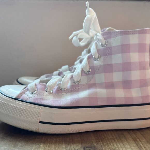 Women's Platform High Top Converse Pink/White Plaid - Size 8 - Picture 2 of 4